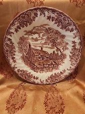 QUEENS THE BROOK COTTAGE Pink Red Transfer 10" Dinner Plate 