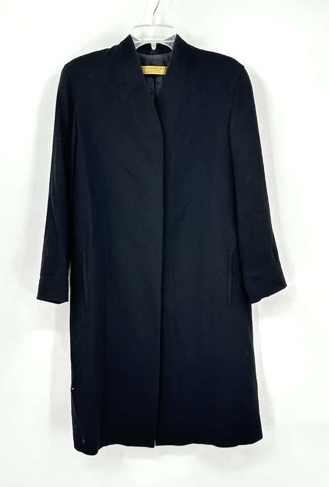 vintage 90s DONNA KARAN SIGNAURE coat trench made in italy designer black US 8 - Image 2 of 4
