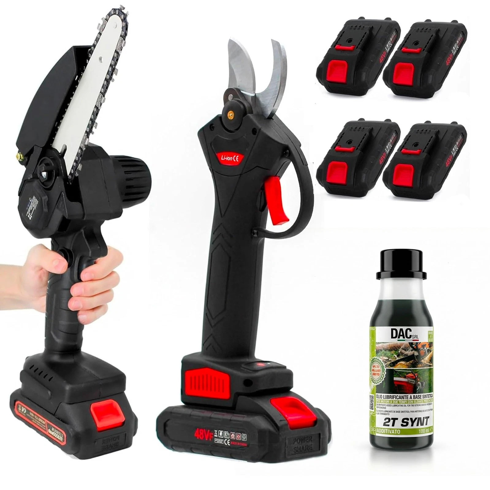 081 Store Set da Potatura 48V Con Forbici e Motosega 6 Pollici 4 Batterie 1