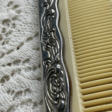 Vintage Silver Tone Metal Ornate Floral Hair Comb Dressing Table Vanity 6.25"