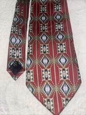 Halston Mens Tie, 100% Italian Silk, Abstract Made in USA Red Diamond Vintage