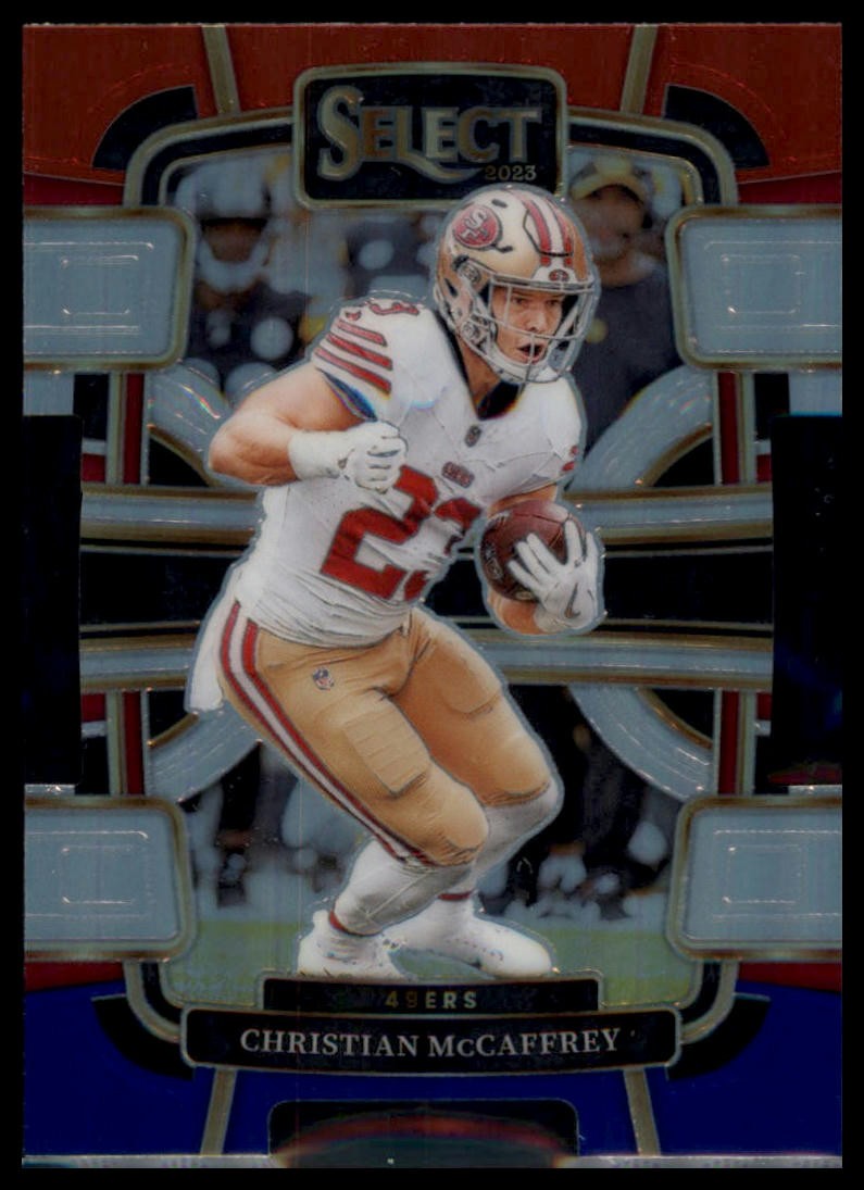 2023 Panini Select #88 Christian McCaffrey Red and Blue Prizms Die Cuts