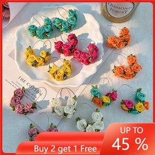 Bohemian Flower Cloth Hoop Earrings Women Jewelry Wedding Accessory Party Gift