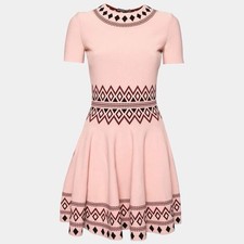 ALEXANDER MCQUEEN PINK KNIT GEOMETRIC PATTER FLOUNCE MINI DRESS SIZE XS NWOT