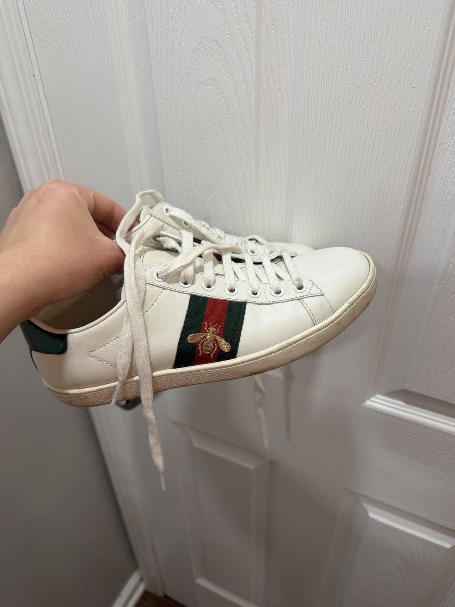 Gucci Ace White Leather Low Top Sneakers Green Red Web Croc Heel Size 11 US 12 Gucci Ace Sneaker GG Embossed White Leather with Web Stripe  main image 2