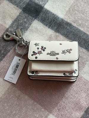 Coach Women s White Star Studded Bifold Wallet Card Holder w/ Key Ring Clip