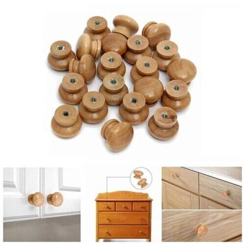 Wooden Knob Handle Kitchen Door Drawer Solid Oak Wood 25 28 32 mm Diameter Round - Image 2 of 4