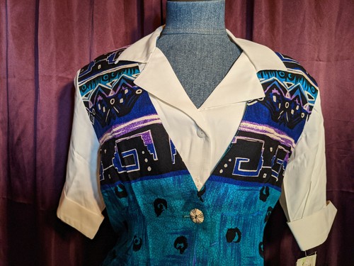 NEW Dawn Joy White Collar Shirt with Turquoise Vest Illusion 12 NWT Closet130*** - Picture 2 of 5