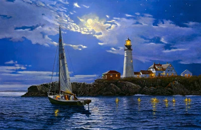 Canvas Print Oil painting Lighthouse on the island of the sea on canvas L1220