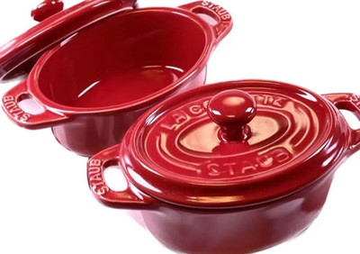 Staub Mini Cocotte Oval 11cm Set of 2, Cherry red, New, Ceramic, with box