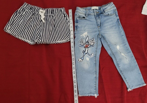 Zara Girls Kids Size 5 Tee Shirts Shorts Looney Tunes Denim Jeans Pants 5 pcs - Picture 7 of 12