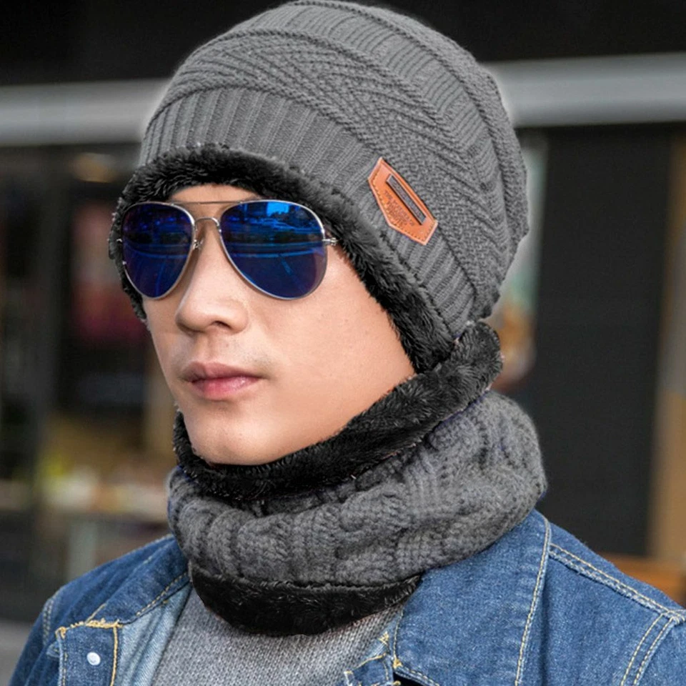 Winter Unisex Beanie Warm Cap Scarf Wool Knitted Hat & Neckerchief For Men Women - Image 3 of 4