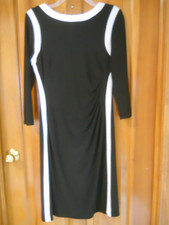 EUC Chaps Medium Black & White 3/4 Sleeve Dress Knee Length