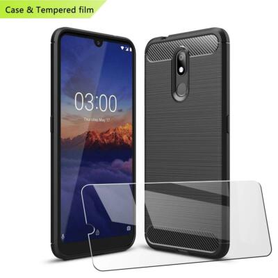 Für Nokia 3.2 2019 Neu Schwarz Klar Silikon Gel TPU Handy Hülle + Hartglas