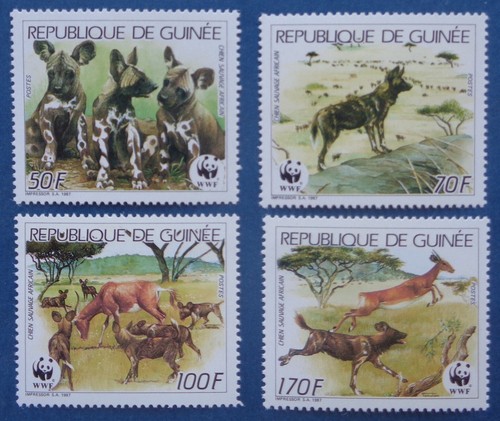 Guinée neufs, n°849 à 852, chien sauvage africain, WWF, 1987, N**