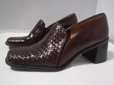 VTG 90s y2k NICOLE Brazil Brown Woven Basket Square Toe Chunky Block Heel loafer