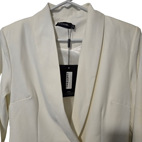Pretty Little Thing White Gold Button Blazer Double Breasted Dress Size 6 UK 10 - Picture 2 of 8