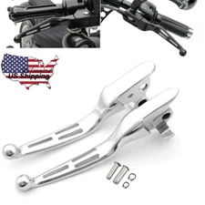 Chrome Brake Clutch Levers Slotted Hand Lever For Harley Road King FLHR 2008-13