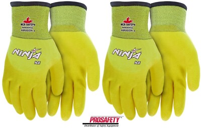 2- HI VIS Ninja Ice Insulated Cold Weather Warm Winter Palm Coated WORK GLOVES 