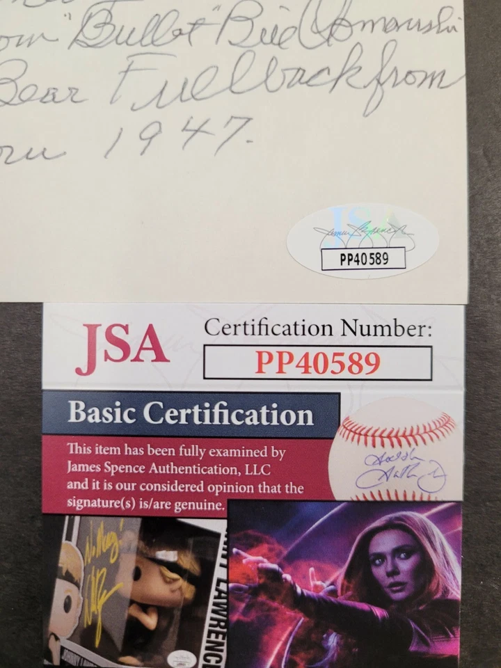 Bullet Bill Osmanski Signed 3x5 index card JSA Certified Auto! NFL Personalized - Image 3 of 3