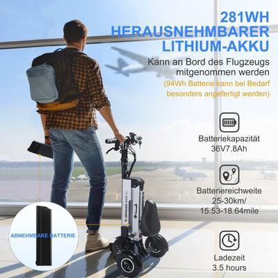 ES33 Elektromobilitätsroller 3-Rad Faltbar, Used Abnehmbarer Akku, 8 Zoll