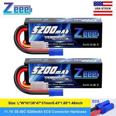 2x Zeee 3S LiPo Battery 5200mAh 11.1V 80C EC5 for RC Car Truck Racing Models