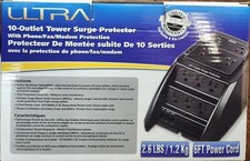 10-Outlet Tower Surge Protector with phone/fax protection