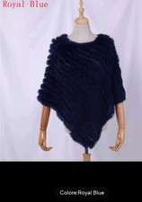 Scialle Poncho di pelliccia di coniglio reale naturale lavorato a maglia.