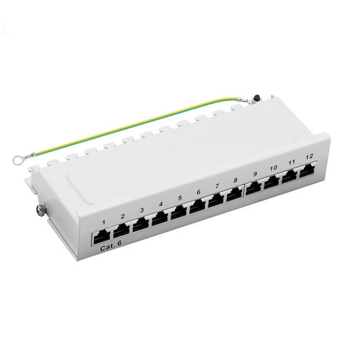 Patchpanel Cat.6 12-Port 1HE RJ45 geschirmt Desktop Aufputz grau 1GB ProfiPatch