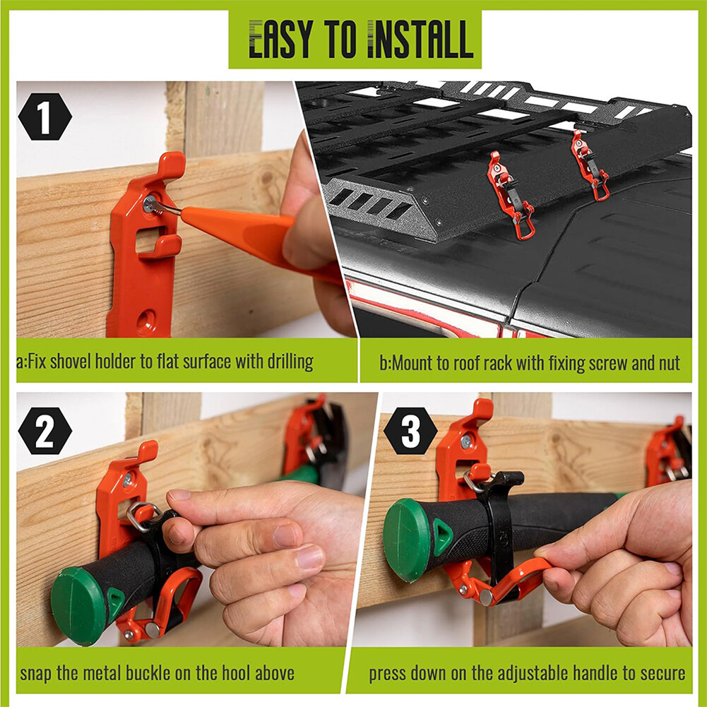 2pcs Quick Release Shovel Mount for Roof Rack Car Accessories (Orange