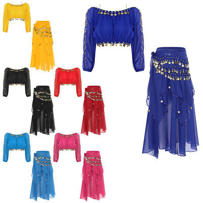 Damen Kostüm Bauch Outfits Rock Tanzkleidung Crop Tops Tanzen