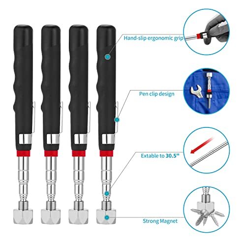 4 Pieces Telescopic Magnet Lifter, Telescopic Magnet (1.5 Lb 5 Lb