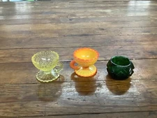 Grouping of 3 Guernsey Glass Open Salt Dip Cellar Teutonic