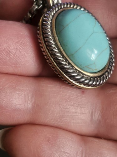 Real Turquoise Pendant 1.5"& Chain Necklace Silver Plated 18+2" NWOT - Picture 10 of 11