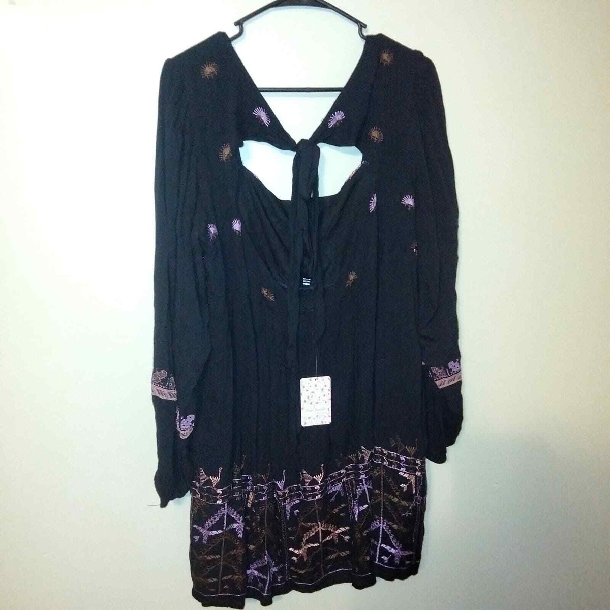 Free People Black Embroidered Rhiannon Boho Dress L NWT | eBay