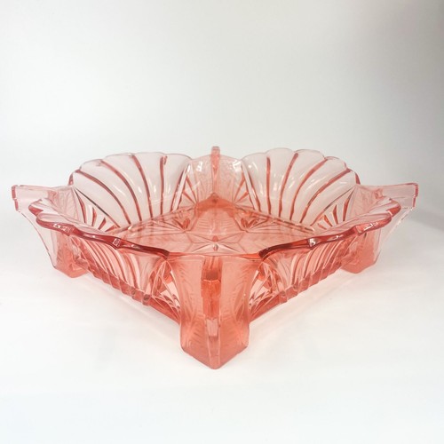 Brockwitz Germany Art Deco Pink Glass Fruit Bowl with 4 Handles 9091 - Picture 5 of 9