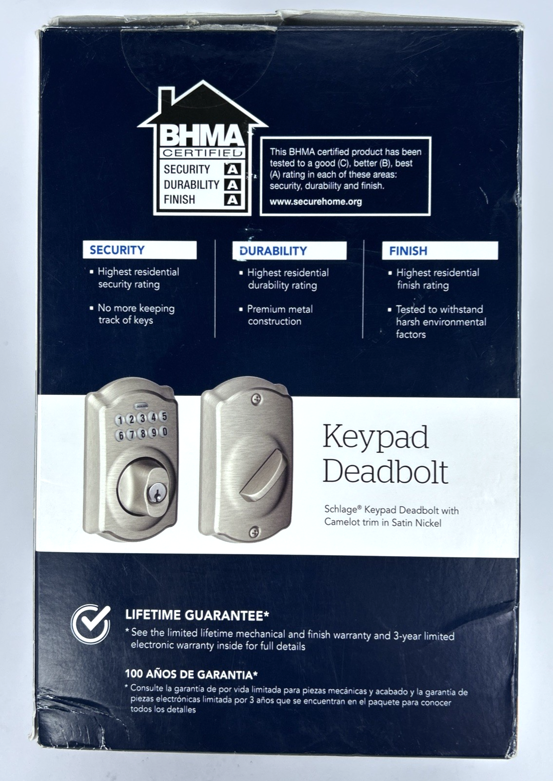 Schlage BE365VCAM619 Camelot Keyless Keypad Deadbolt in Satin Nickel-image