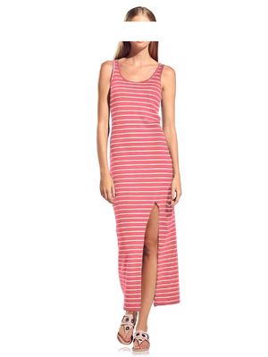 Kleid Maxi Kleid Heine rot weiß gestreift Baumwolle ärmellos Gr 36 38 40 