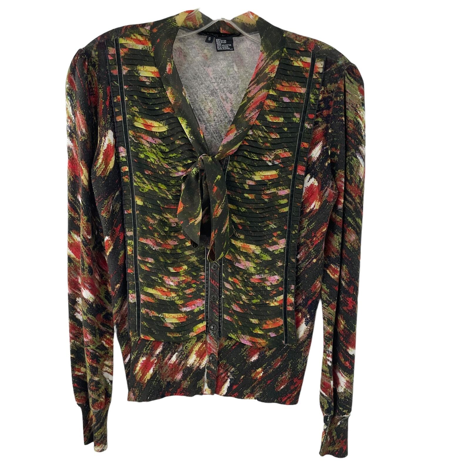 Etcetera Button Front Tie Neck Multicolor Ruffle … - image 1