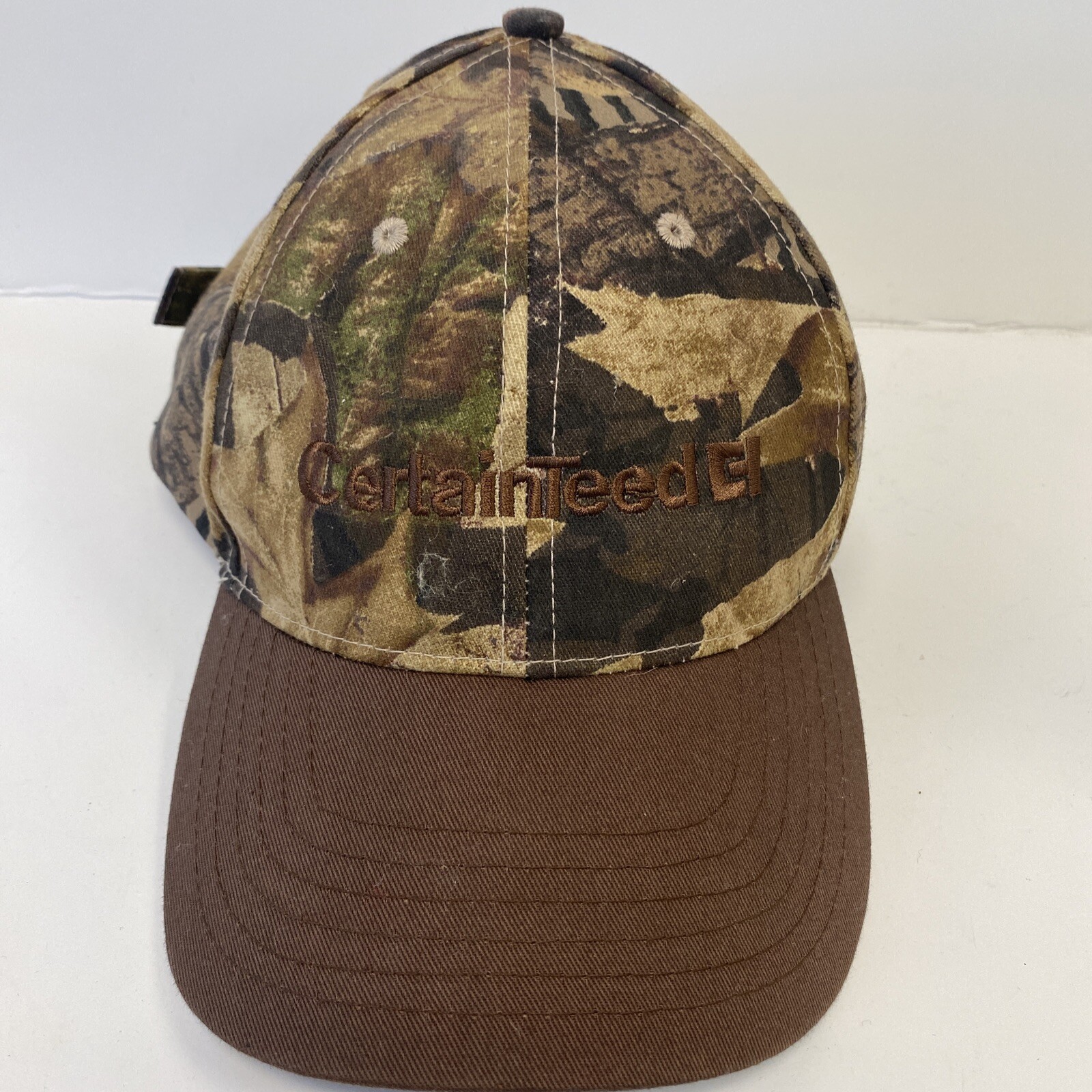 CertainTeed Ball Cap Hat Adjustable Baseball Camouflage Brown Bill Strapback