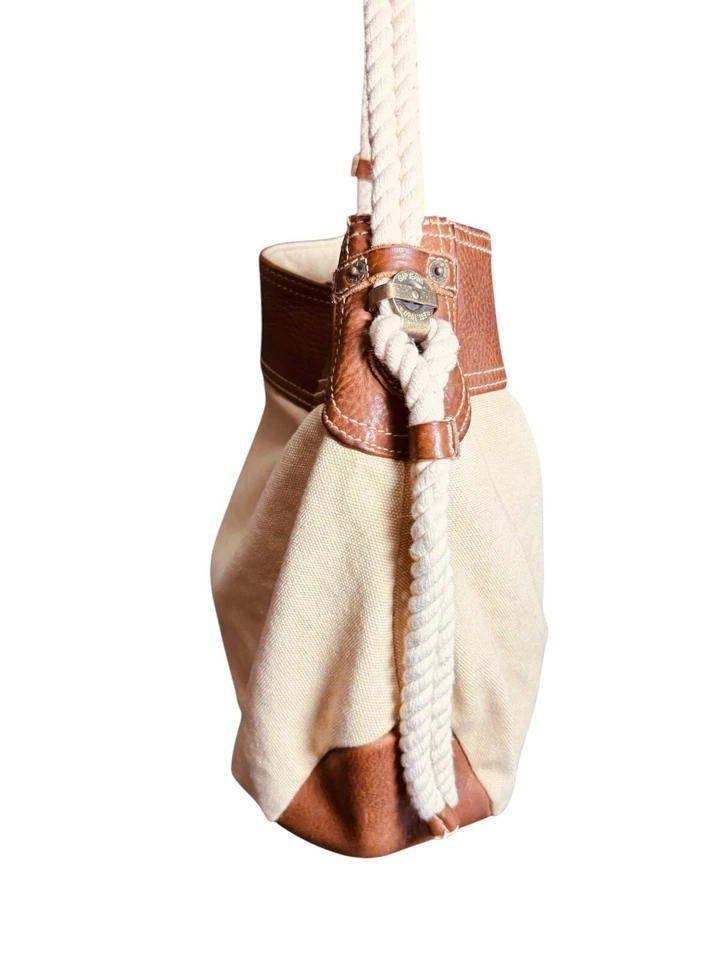 Bolso de Hombro GAP Jeans de Lona Bolso de Barco Cuerda Yute Cuero Marrón De Colección Años 90 Y2K Foto 3 de 4