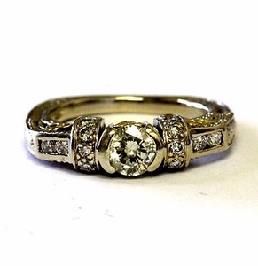 14k white yellow gold round half set bezel .76ct diamond engagement ring 6.0g