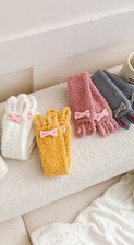 KIDS 4 Pairs Bundle - Cute fluffy slipper socks with bunny ear extra warm cozy