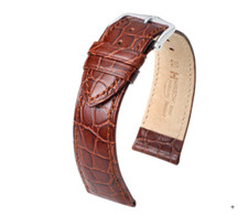 20MM Hirsch ARISTOCRAT Crocodile Embossed Leather Watch Strap in BROWN