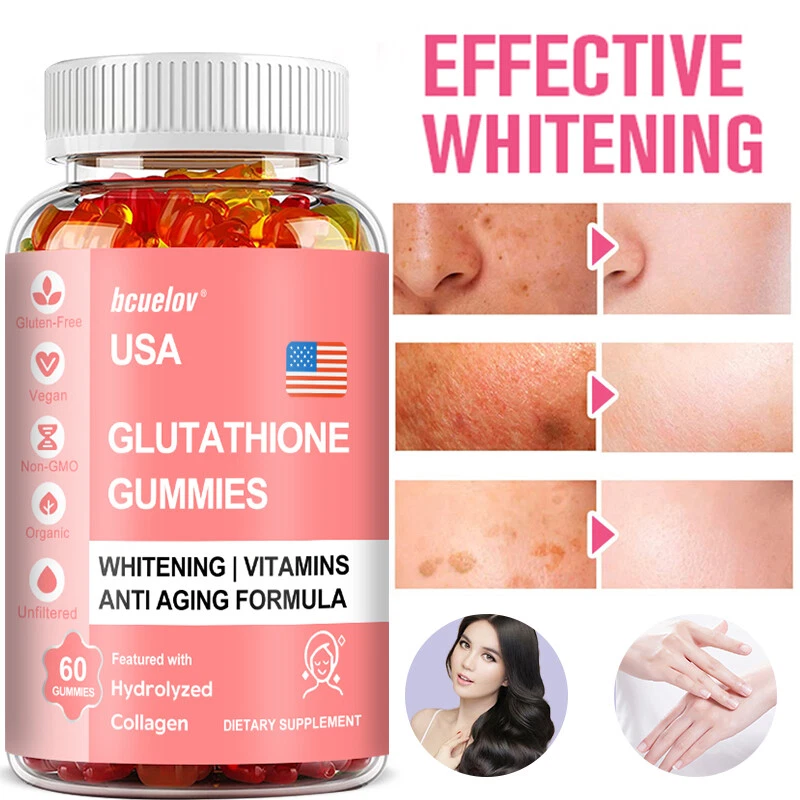 BCUELOV Glutathion 500 mg L-Glutathion Blanchiment de la peau 30/60 Gummies