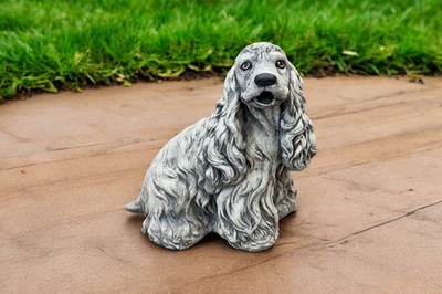 Cocker Spaniel Dog Concrete Garden Statue Outdoor Pet Lover Decor Sitting Dog