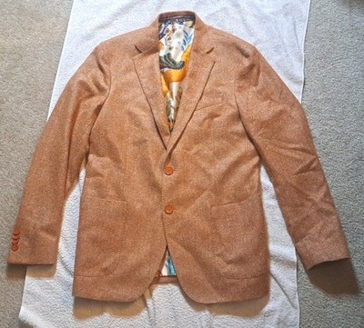 Etro Milano Mens Alpaca Silk Tweed Blazer Jacket Orange Italy Size EU 50 US 40