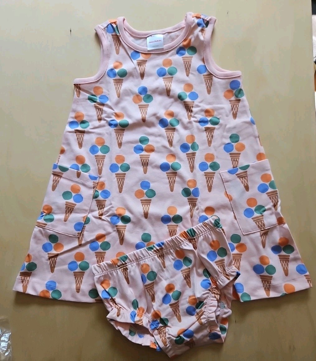 hanna andersson ice cream dress NWT HANNA ANDERSSON PINK ICE CREAM CONES POCKET TUNIC DRESS BLOOMERS SET 90  3T