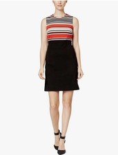 Calvin Klein Knee Length Dress Red White Stripe Sleeveless zip back