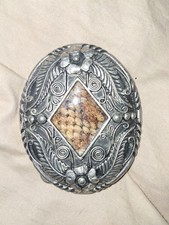 RATTLESNAKE SKIN SILVER MENS BELT BUCKLE